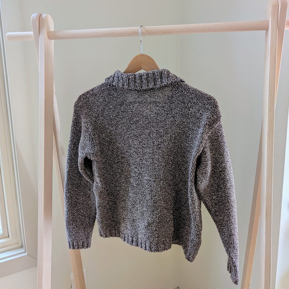 Vintage Striped Chunky Marled Collared Cardigan Sweater In Gray - Picture 4 of 4